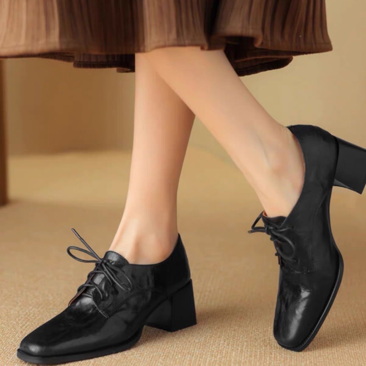 Oxford Lace Up Women - Damen-Schnürschuhe im Oxford-Stil mit eckiger Zehenpartie,