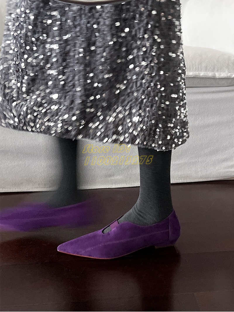 Women Shoes Winter - Lila Wildleder-Pumps mit spitzer Zehenpartie, flach,