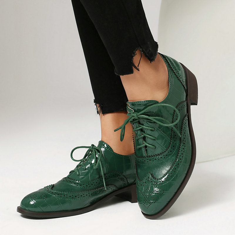 Oxford Lace Up Women - Damen Brogue Oxford Schuhe mit Steinmuster,
