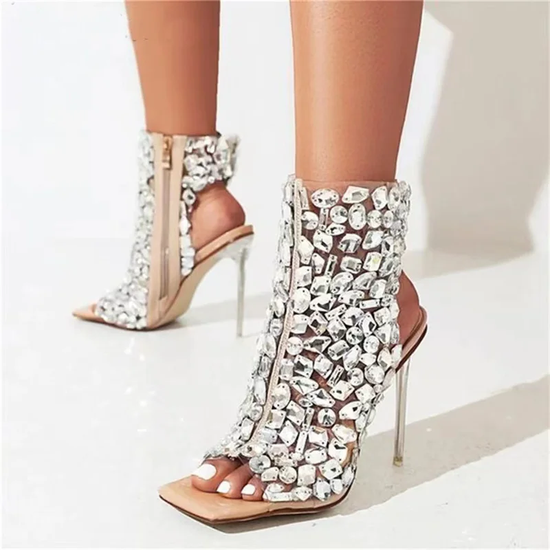Women Shoes Zipper - SLSHLYJ Design 2026 Neue Kristall/Nieten-Reißverschluss-Sandalen Bühnen-Bankett-Nachtclub