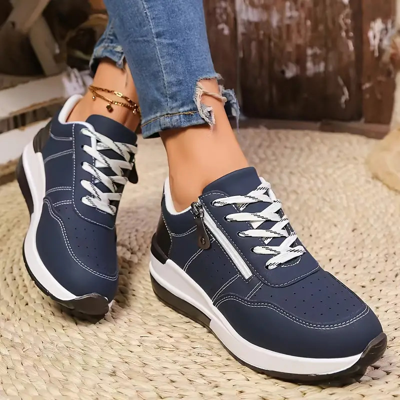 Oxford Lace Up Women - Damen-Sneaker mit seitlichem Reißverschluss, Plateau-Sohle, Schnürung,