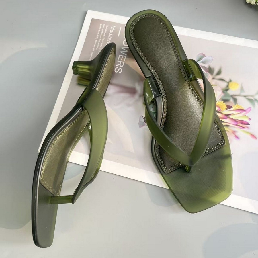 Women'S Shoes Popular - Koreanische Olivgrüne PVC-Zehenstegsandalen für Damen mit