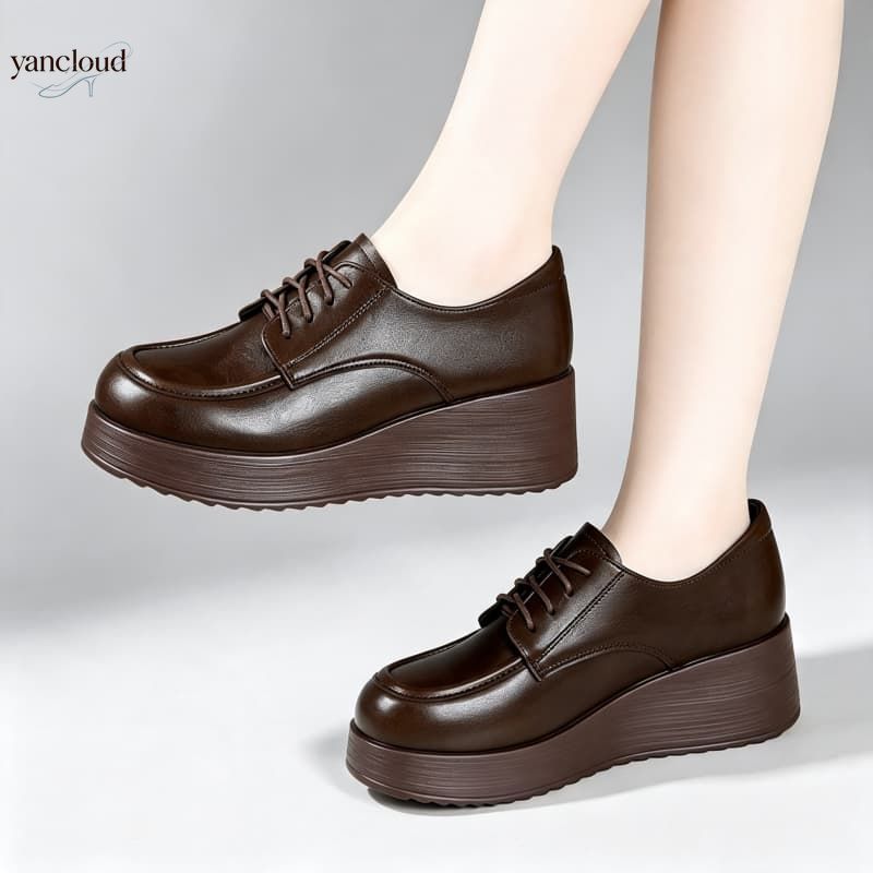 Oxford Lace Up Women - 6cm Bequeme Tief Ausgeschnittene Weiche Lederschuhe,