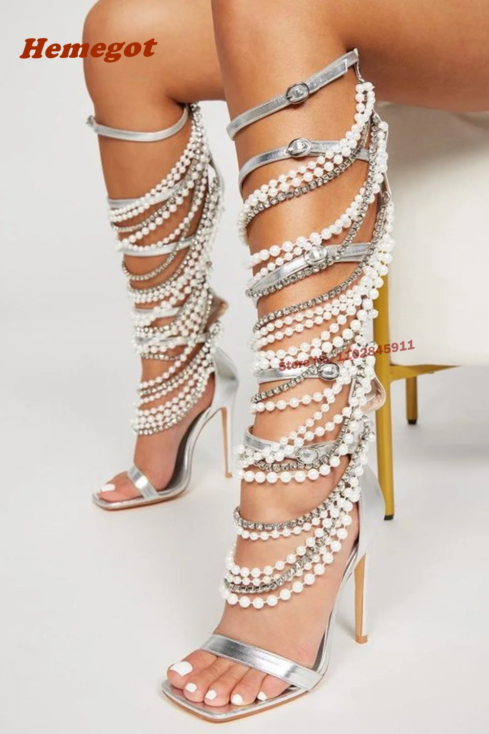 Women Shoes Zipper - Perle Metall Kette Sandalen Quaste Kristalle