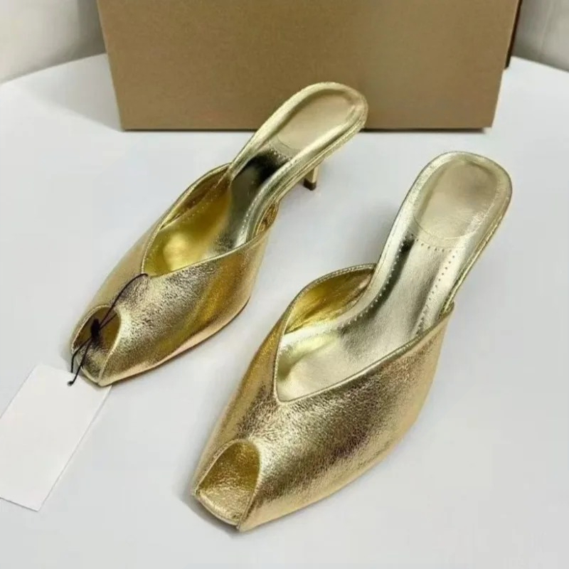 Peep Toe Heels - Damen-Pumps Designer Gold Damen-Mules Sandalen Luxus