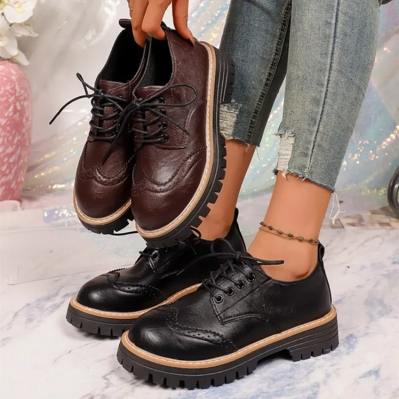 Oxford Lace Up Women - Klassische Plateau-Oxford-Schuhe für Damen, genähte Profilsohle,