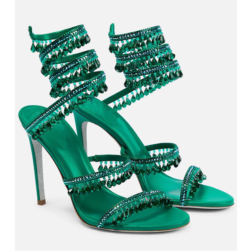 Sexy grüne Kristall-Fransen-St – Peep Toe Heels Bewertung und Preis