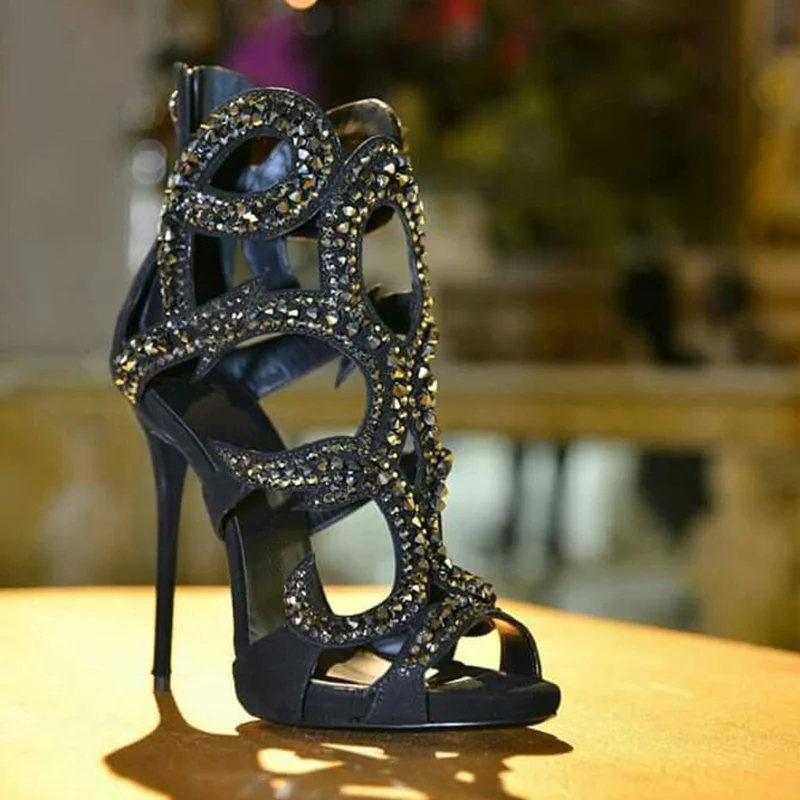 Glänzende Kristall-Stiletto-Sa – Women Shoes Zipper Bewertung und Preis