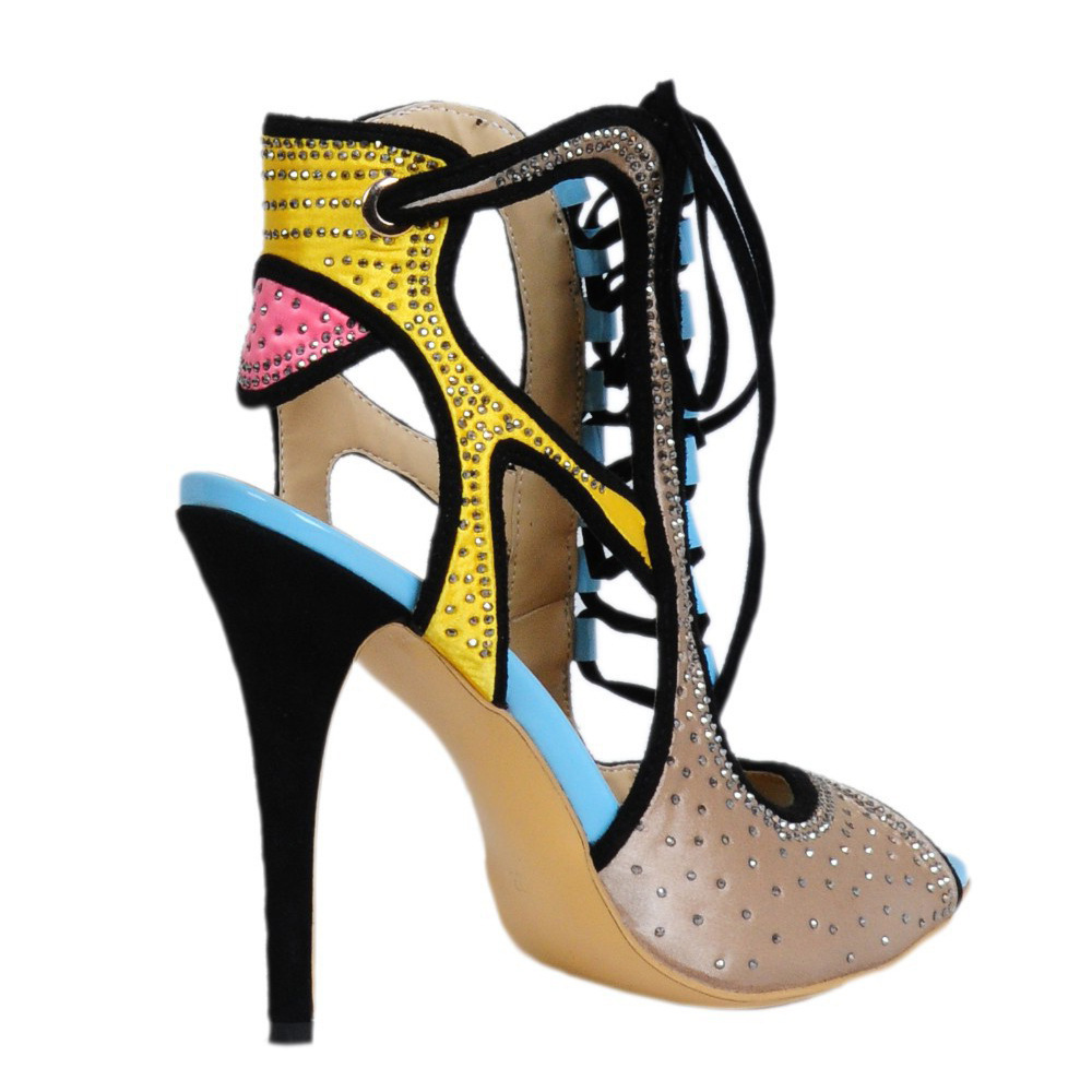 Bling Kristall Patchwork Peep  – Peep Toe Heels Bewertung und Preis